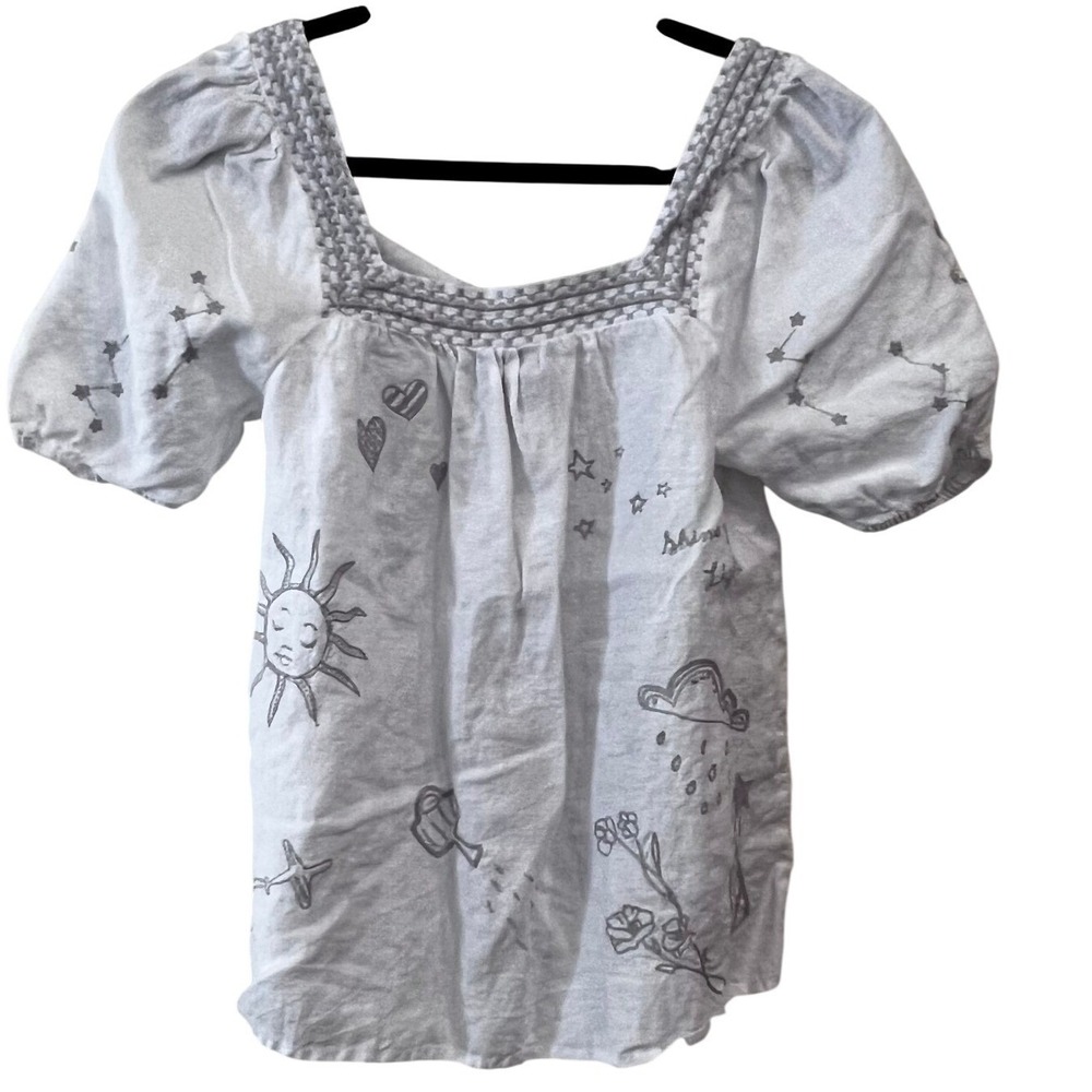 Johnny Was Sovanna Wander White Cotton Embroidered Puff Sleeve Blouse Small - Picture 4 of 10